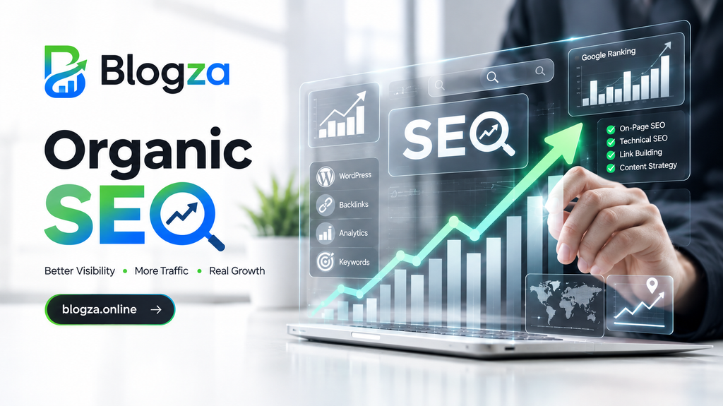 Organic SEO strategy showing keyword research, content optimization, technical SEO, and search growth